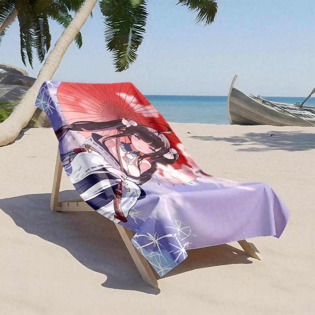 1pc Elegant Girl Under Red Umbrella with Sakura Blossoms 2D Printed Microfiber Beach Towel, quick dry super absorbent. Great for