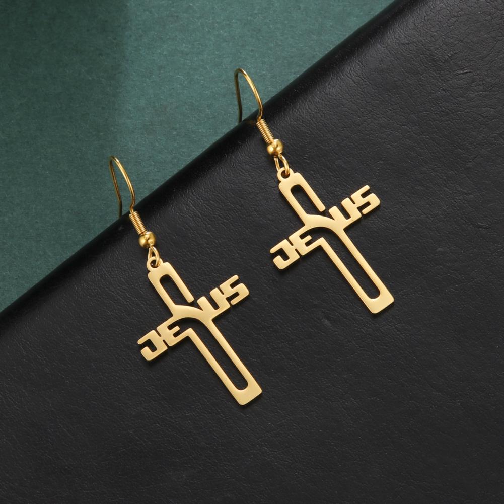 Cazador Christian Jesus Cross Dangle Earring for Women Stainless Steel Jewelry Drop Earrings Mother Day Mother Gift
