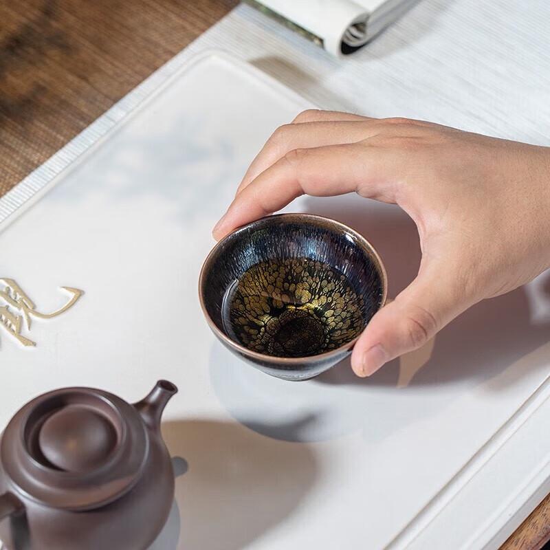 Wan Qiantang Handmade Blue Oil Drop Jianzhan Teacup