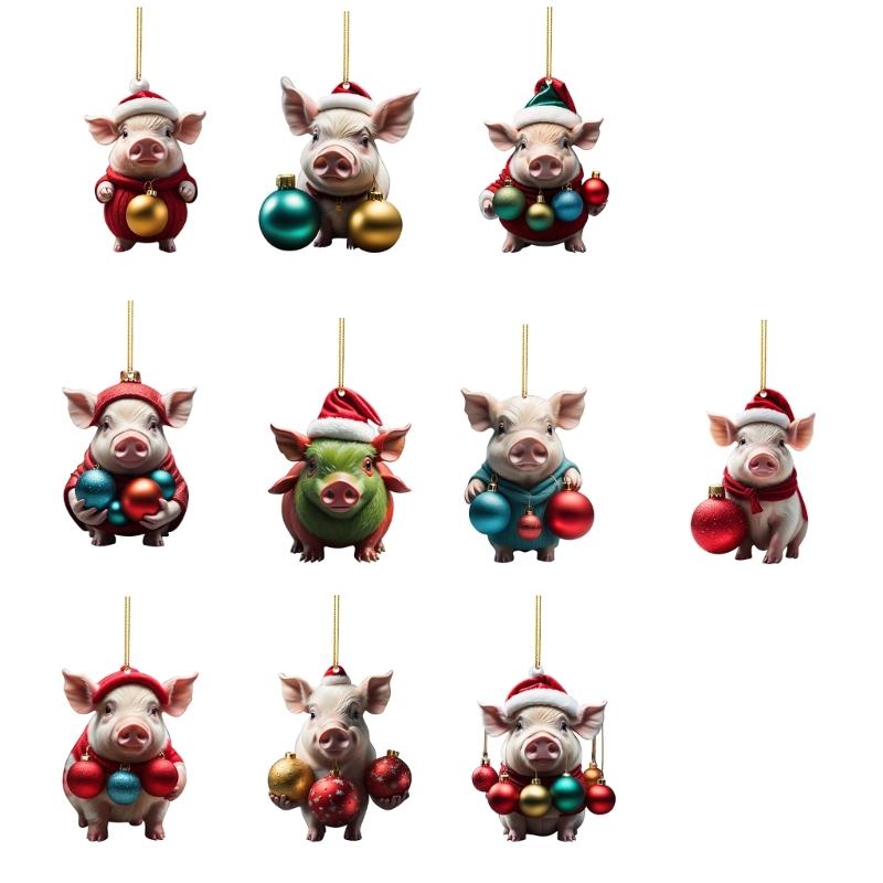 10pc Christmas Hat Pig Decoration Lovely Cartoon Pig Car Pendant Hanging Decoration for XmasTree Pendant Home Party Gift