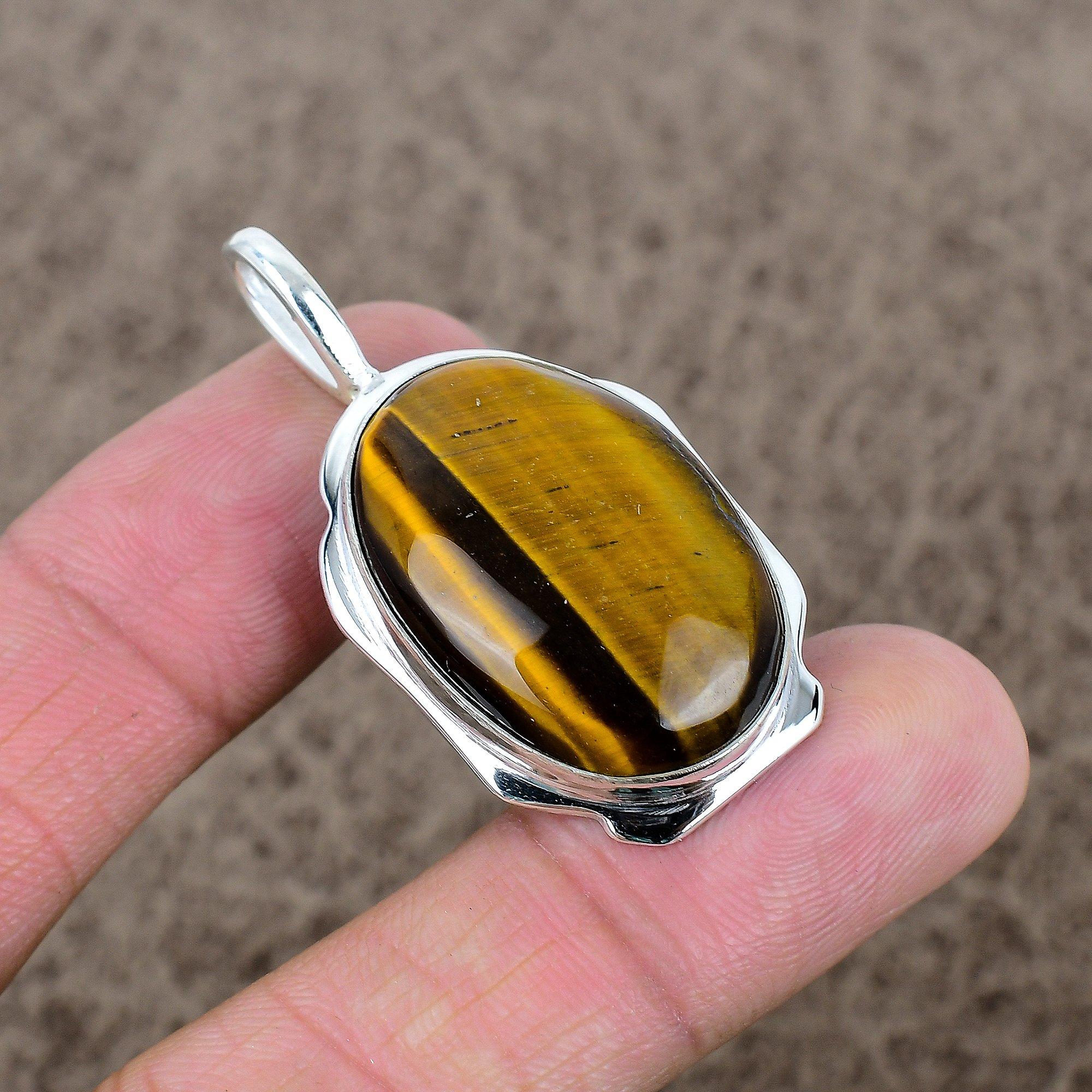 

Tiger Eye Gemstone Handmade 925 Sterling Silver Jewelry Pendant 1.85 KKG-386
