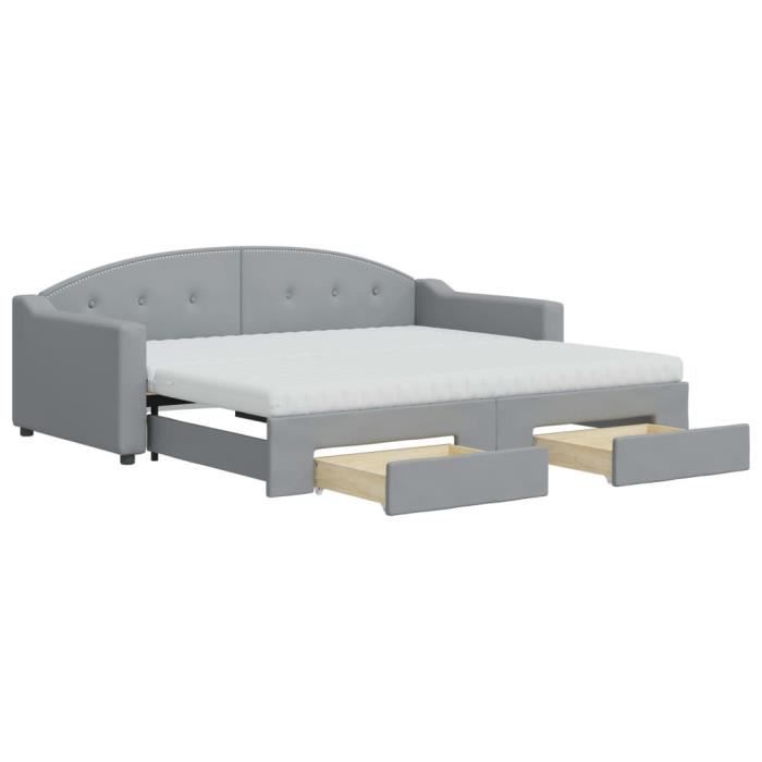 VidaXL Lit de jour avec gigogne et tiroirs gris clair 90x190 cm tissu 3197594