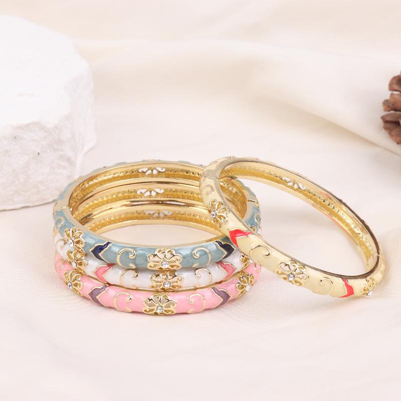 Vintage Enamel Flower Bracelet Ethnic Style Cloisonne Bangle Elegant Luxury Exquisite Bangles For Women  Jewelry