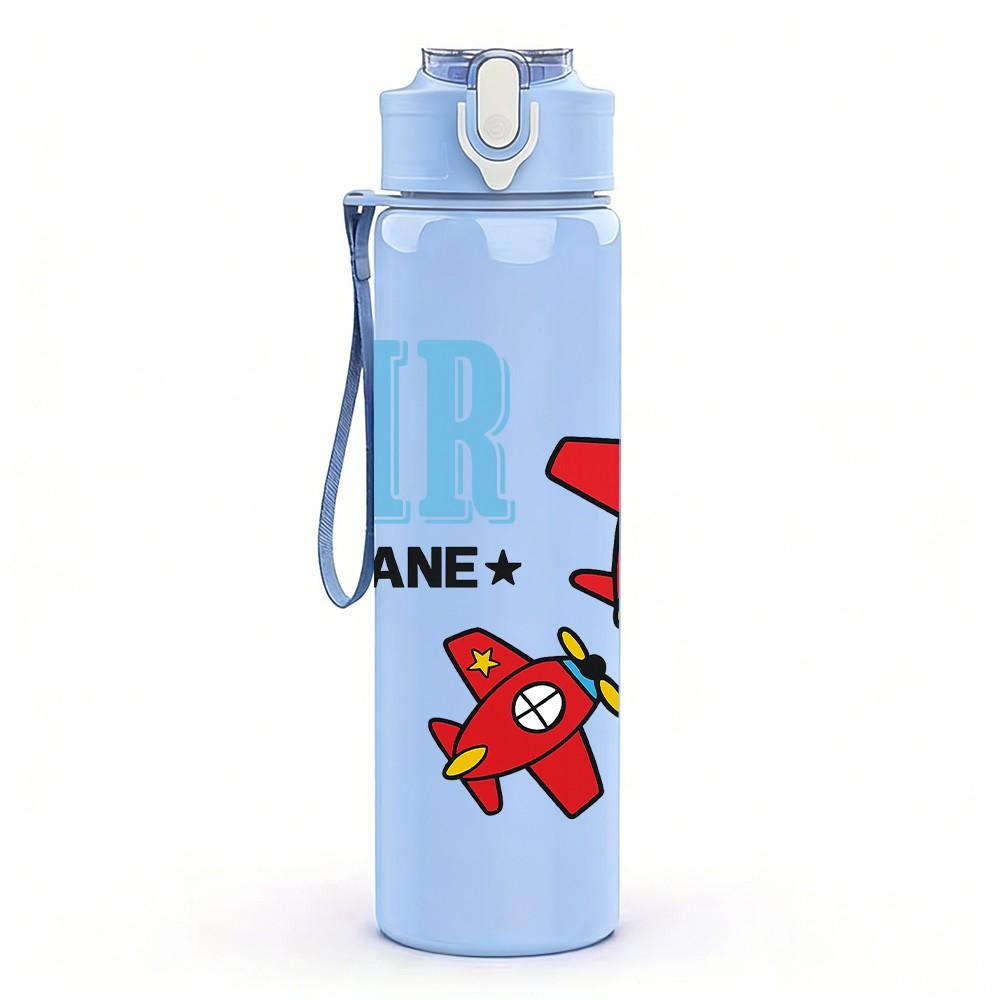 1PC Air Plane Toy Kid Cartoon Pattern 750ml Color Plastic Sports Water Bottle Leakproof Flip Straw Lid Suitable for Sports Office Home Use