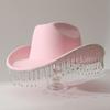 Beliebter Cowboyhut mit elegantem, großem Rand, leichter Luxus, glänzenden Quasten, geeignet für Partys und Klavierkonzerte