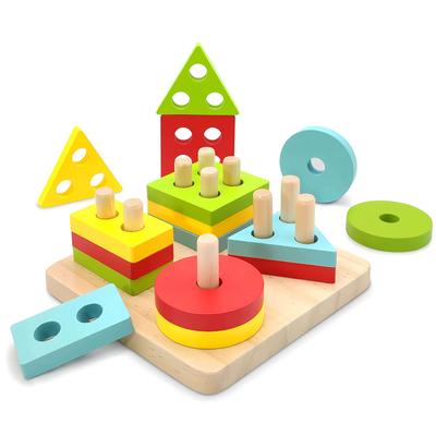Montessori Holz Kinder Spielzeug Sortierung Stapeln Puzzle Lernen Bildung Spielzeug Farbe Form Sorter Puzzles Spielzeug Geschenk Für Kinder