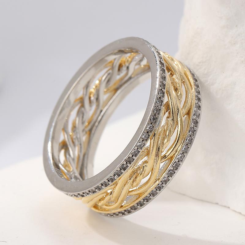 Dazzling Two Color Inlaid White CZ Surround Women's Ring Geometry Daily Wear Party Jewelry