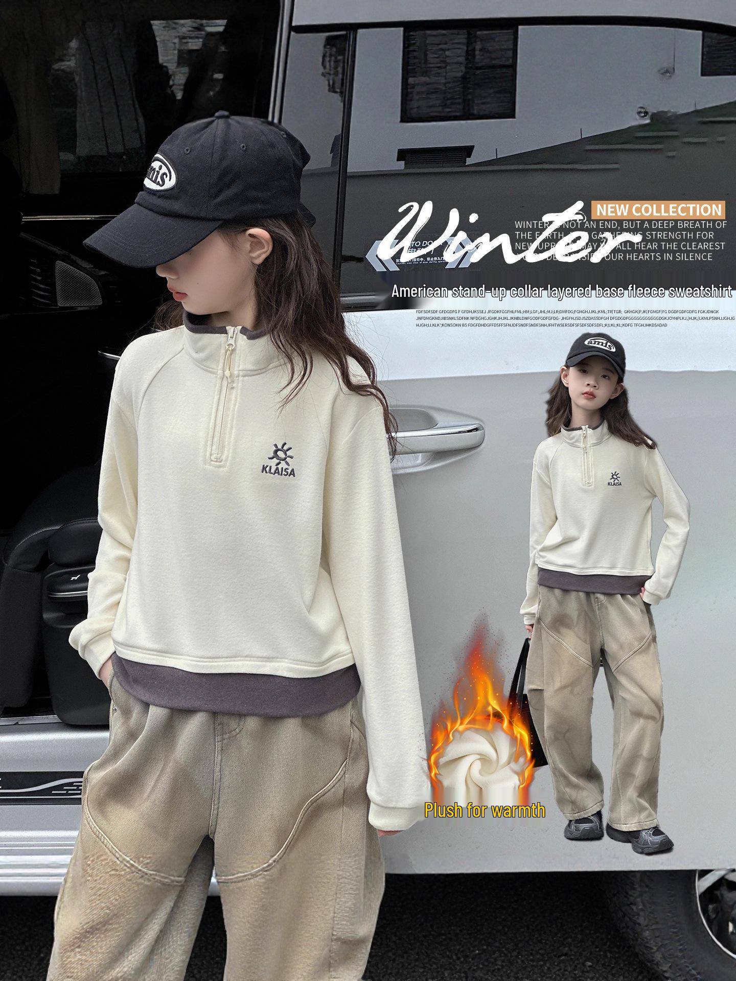 

Женский утолщенный бархатный свитшот с длинными рукавами и многослойным дизайном, воротником-стойкой 150 cm абрикосовый