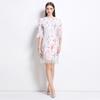 Spot European and American Niche Lady Temperament Lace Splicing Half-sleeved Slim-fit Hip-wrapped Floral Dress