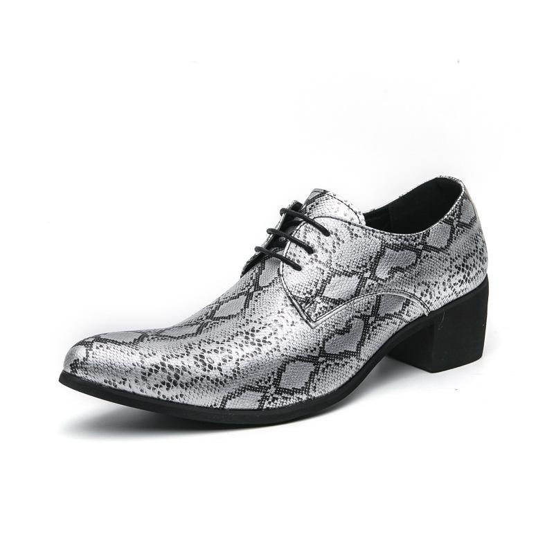 Large Size 46 Pointed Low-top Retro Leather Shoes Men's High Heels Increase by 6 Cm Business Dress Wedding Shoes Men