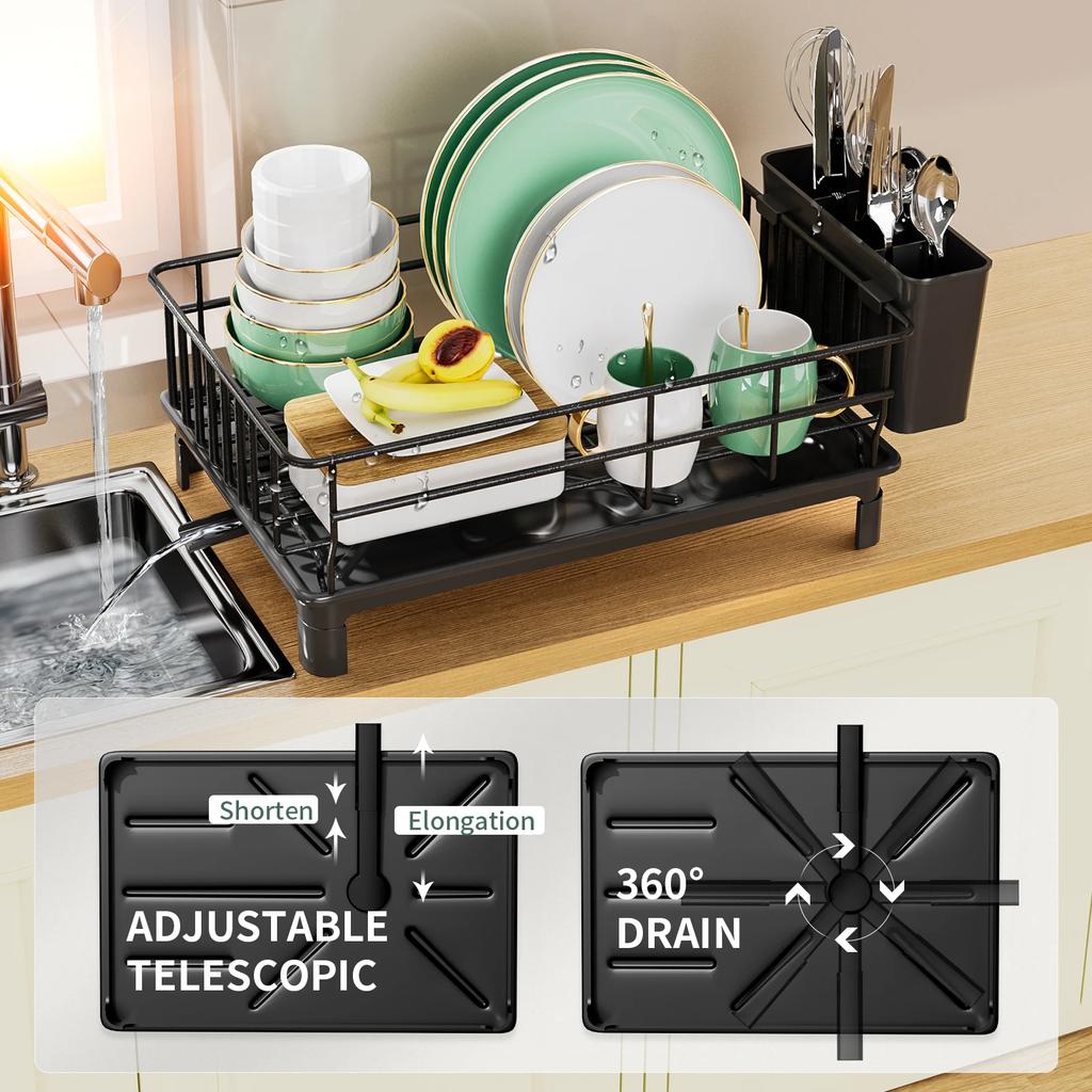 Dish Draining Rack Cutlery Rack with Drain Tray and Drip Line,cup Holder,cutlery holder,Kitchen Countertop Storage Rack