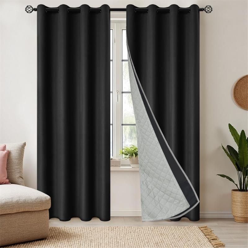 Winter Proof Thermal Curtain with Detachable Quilted Liner Noise Reducing Quick Grommets Mounting Indoor Insulation