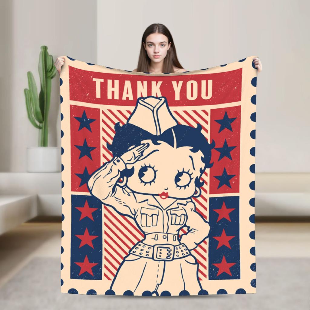 Warm Blanket Airplane Travel B-Bettys Boops Bedding Throws  Flannel Bedspread For Home Decor Graphic Sofa Bed Cover
