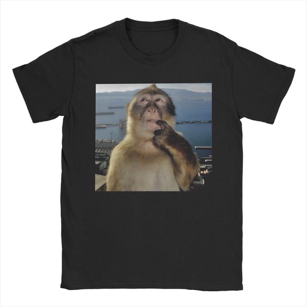Funny Thinking Monkey Meme Tee Shirt for Unisex Women Graphic T Shirts Cotton Clothing