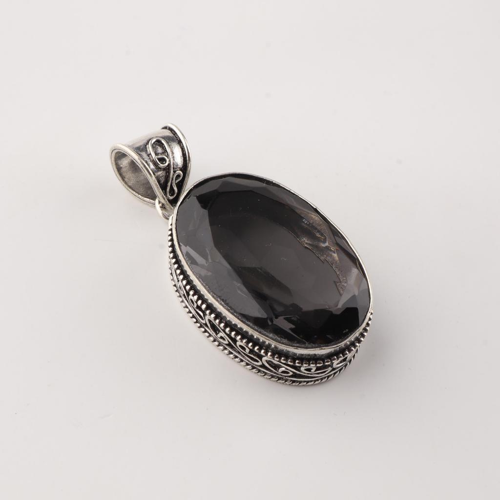 Gray Quartz Gemstone 925 Sterling Silver Pendant 1.8" Handmade Vintage Style Jewelry For Gift PP-71-8