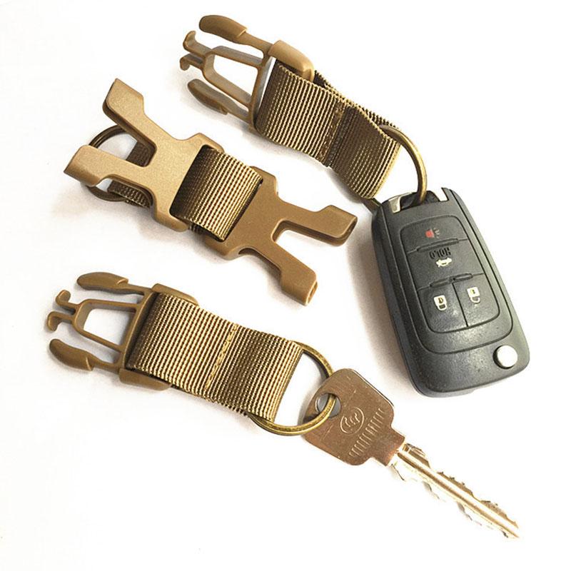 Tactical Key Ring Holder Gear Keychain Clip Nylon Webbing Quick Release Buckle Molle Bag Attachments Metal Carabiners Keychain