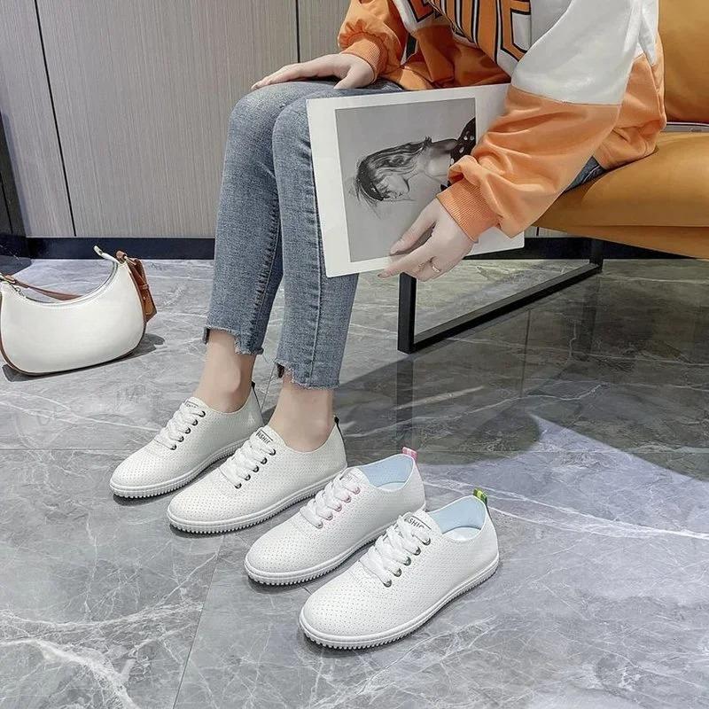 Women's Vulcanized Shoes Breathable Comfortable Hole Outdoor Sports Shoes Summer Running Shoes Fashion Board Shoes Thick Sole