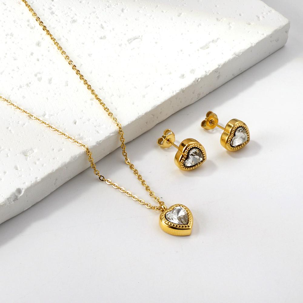 New1 PCS Stainless Steel White Heart Crystal Pendant Necklace 40+5cm Gold Necklace Women Luxury Jewelry O Chain Birthday Gift