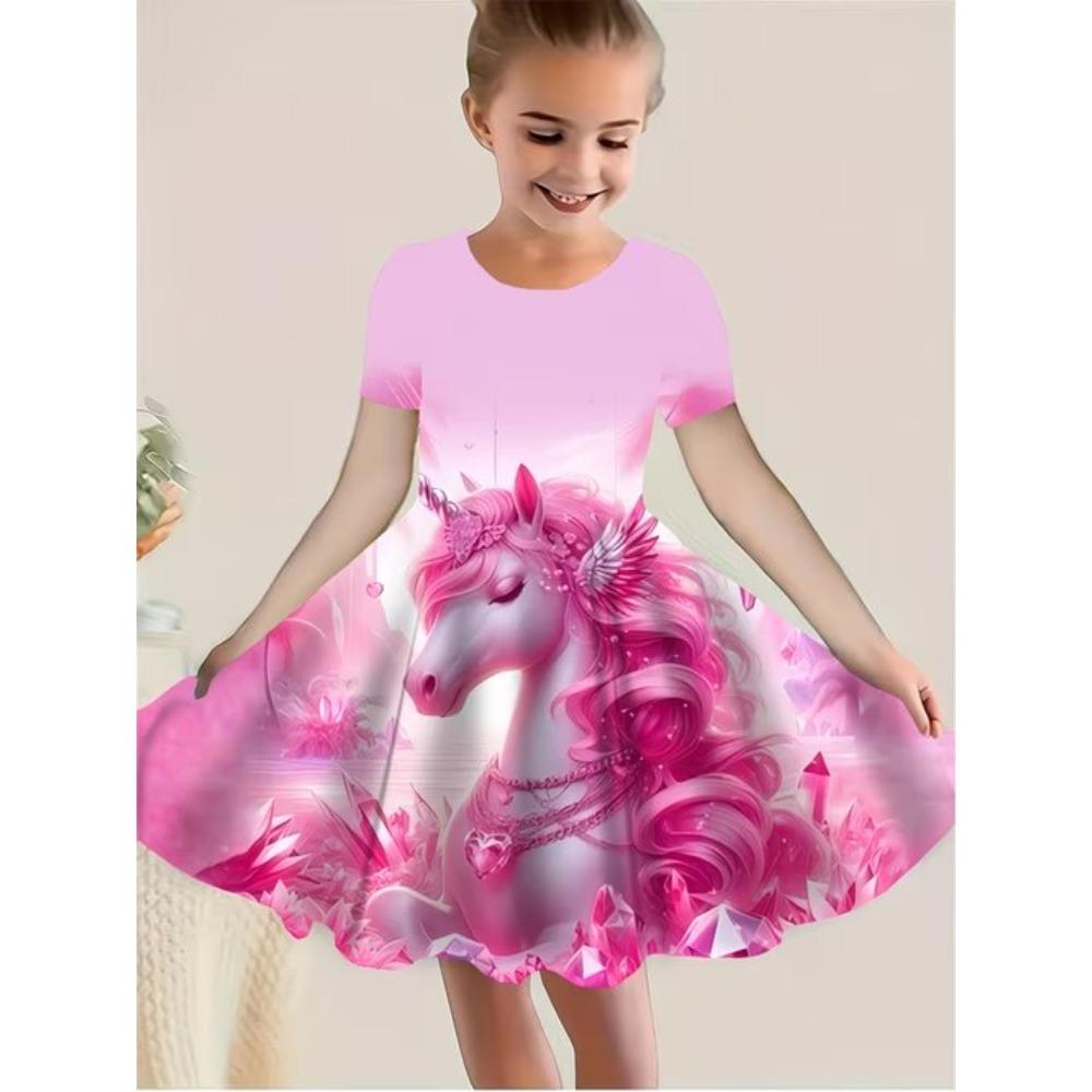 Girls 3D Print Dresses Kids Girl Party Short Sleeve Princess Dress Tank 3D  Butterfly  Print Dress
