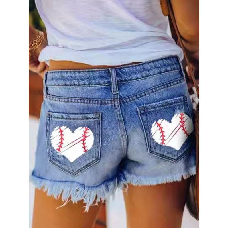 European and American Ripped Tassel Denim Straight Buckle Shorts Ripped Fringed Washed Denim Shorts