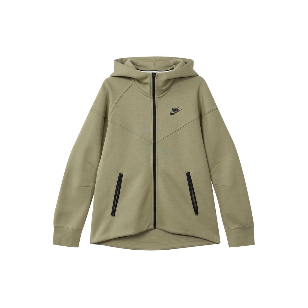 Nike Sportovní oblečení Tech Fleece Windrunner Potisk loga Sportovní tréninkové ležérní mikiny na zip s kapucí Dámské bundy Olivově zelená FB8339-276