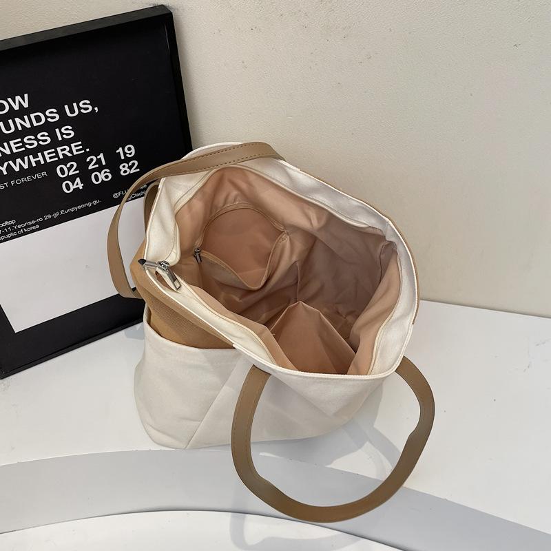 Casual Canvas Bag Women's 2025 New Tote Bag Large Capacity Fashion Shoulder Bag Student Class Commuting Bag