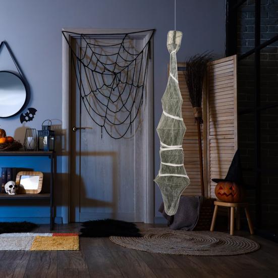 Dekoracja na Halloween w kształcie zwłok w kształcie kokonu, przerażający wiszący rekwizyt w kształcie zwłok, nawiedzony dom, przerażające drzewo, rekwizyt na imprezę halloweenową