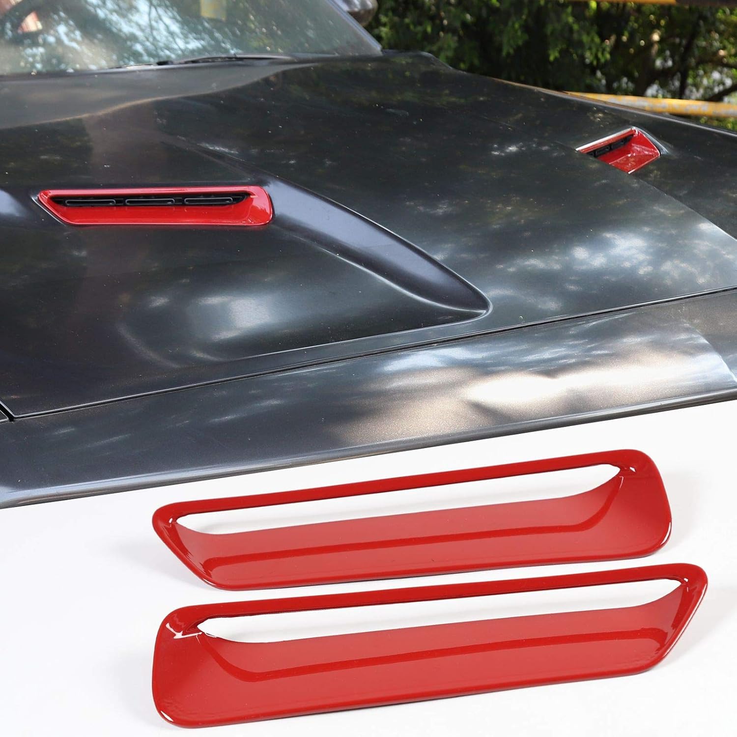 

JeCar Carbon Fiber Hood Scoop Vent Inserts Trim for 2015-2024 Dodge Challenger Exterior Accessories красный