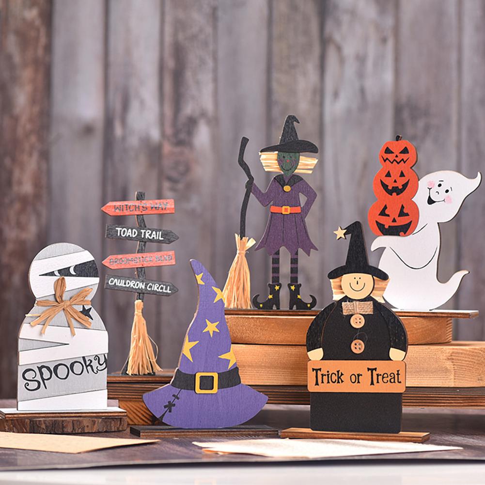 Halloween Sign Decoration Handmade Wood Halloween Decor Spooky Halloween Wooden Ghost Witch Sign for Home Decor