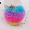 15x10cm Colorful Key Chain For Women Fashion Gifts Fur Keychain Fluffy Faux Rabbit Key Chain Keyring Car Bag Heart Pendant