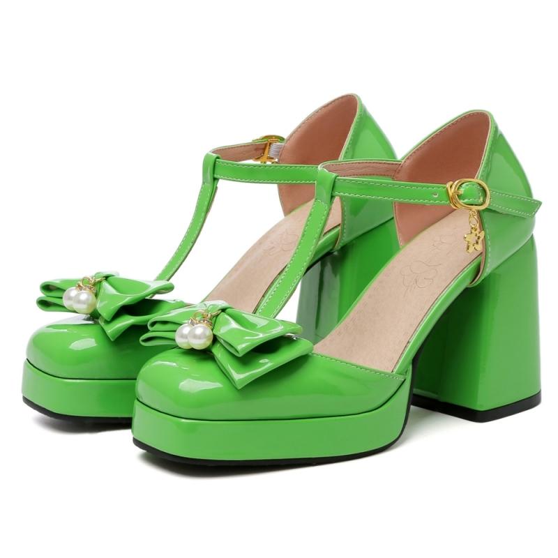 Sweet Women's High Heels Summer Shoes Platform D'Orsay Pumps Straps Black Green White Bow-tied Party Dance Wedding Shoes Female