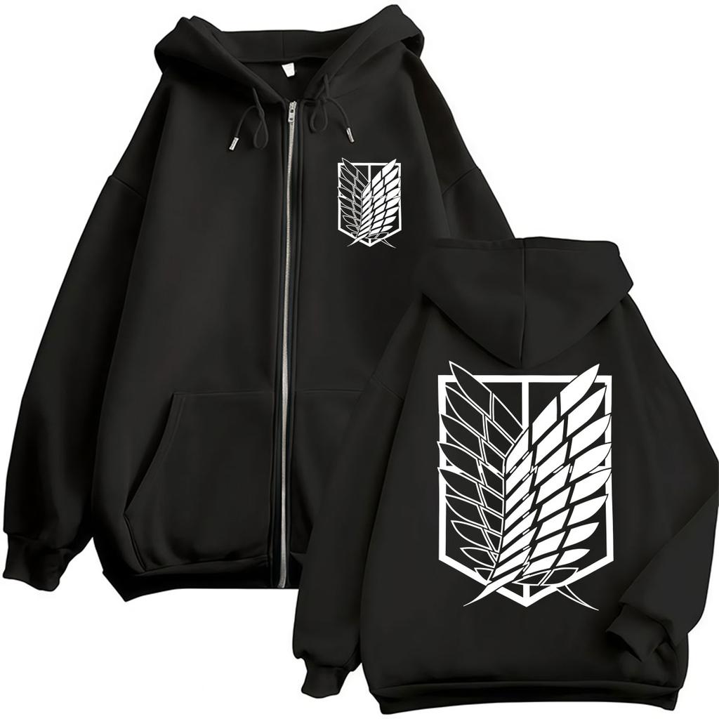 Anime Attack on Titan Zipper Hoodie Mikasa Ackerman Eren Jaeger Wings of Freedom Logo Sweatshirt Men Women Loose Fleece Jackets
