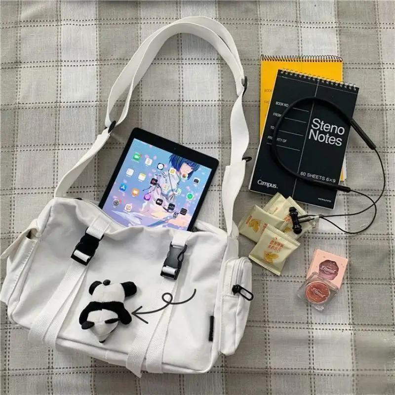 Japanese Harajuku Messenger Bag Unisex Canvas Crossbody Bags Student Multiple Pockets Large Capacity Handbags Shoulder Bag