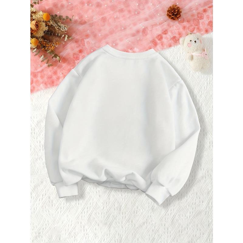 European sizes Kids' Casual Crewneck Printed Multi-Heart Trendy Temperament White Long-Sleeve Sweatshirt