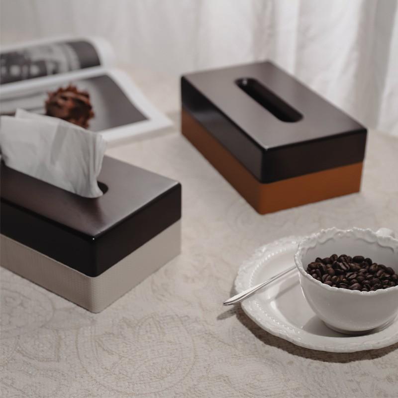 Modern Minimalist Wooden Tissue Box With Leather Accent Magnetic Lid Home Hotel Bathroom Decor