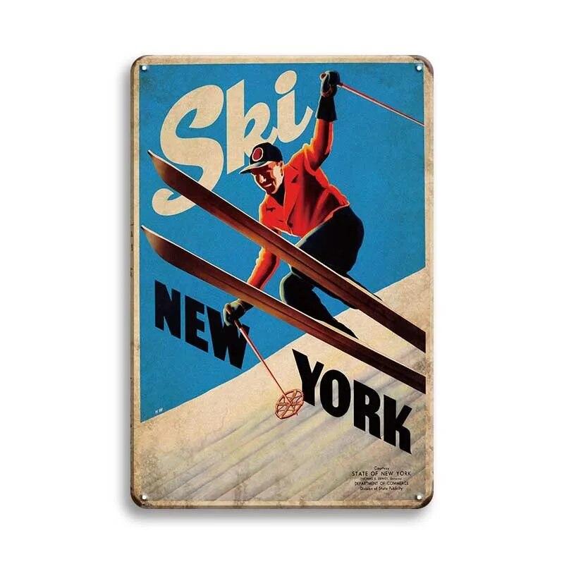 Skiing Baseball Metal Sign Austria Vintage Posters Sport Club Ski Metal Plaque Decorative Metal Plate Iron Painting Sport Wall