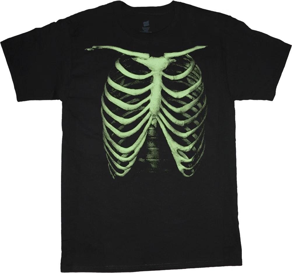 Glow In The Dark Skeleton Halloween Costume T-shirt Rib Cage Spooky Tee Shirt XL