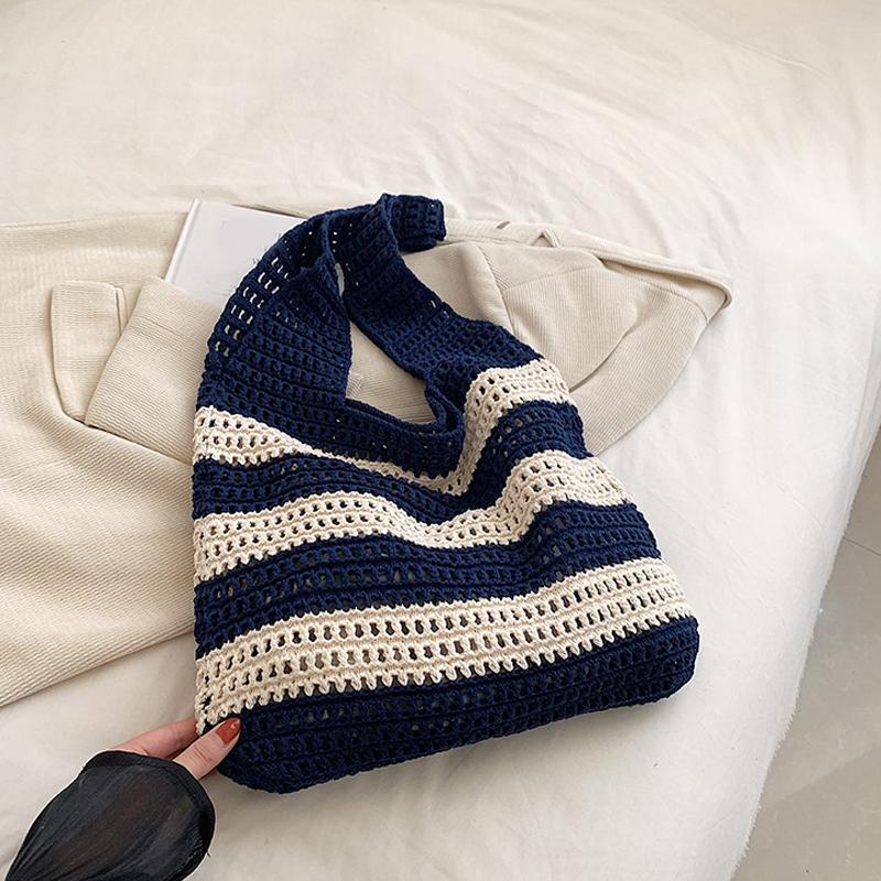 Knitted Shoulder Bags for Women Hollow Woven Crochet Bag Knitting Handbags Large Capacity Shopping Tote
