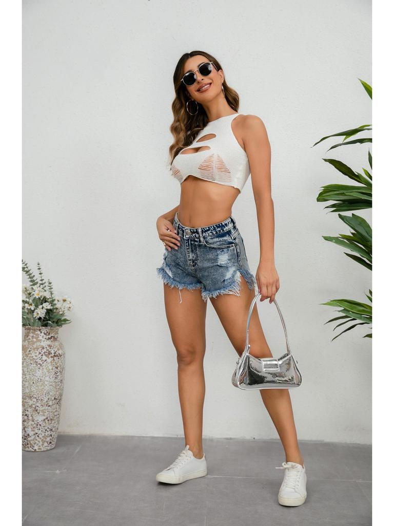 Women's Plus Size High-Waisted Ripped Denim Shorts - Sexy Casual Summer Style