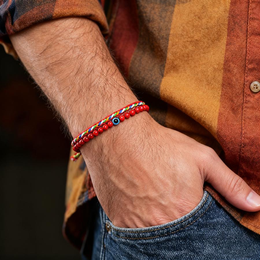 

Noter 2Pcs/Pair Men Bracelet Set Lucky Handmade Braided String Braslet Turkey Evil Eyes Braclet 4mm Beads Strand Brazalete Homme красный
