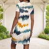 Women Plus Size Round Neck Short Sleeve Multicolor Printed Fitted Mini Dress