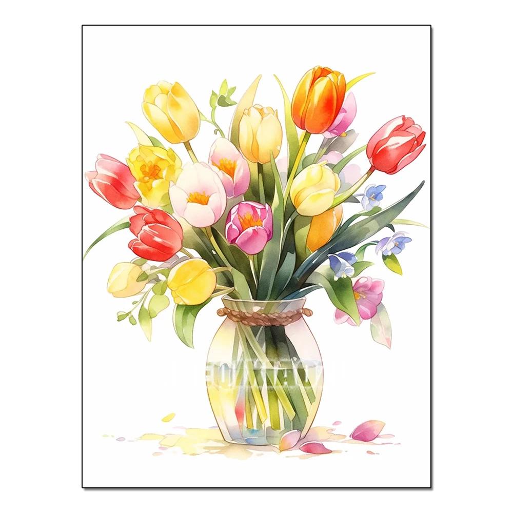Full Flower Series Diamond Painting Tulip Daisy Diamond Mosaic Embroidery Art Watercolor Picture Handmade Home Decoration Diy