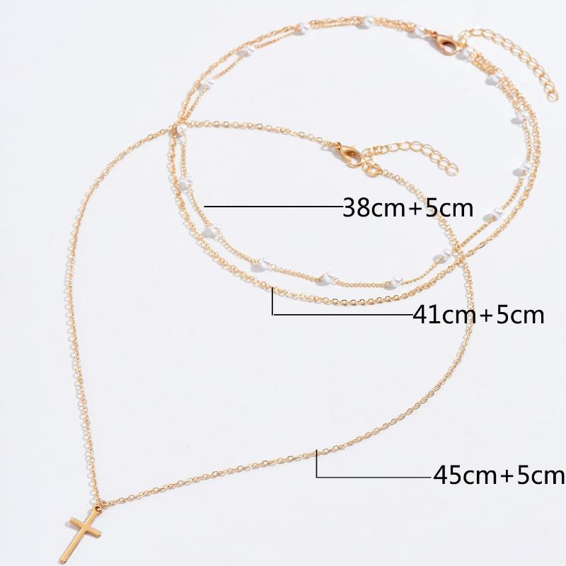 Women's Faux Pearl & Cross Pendant Necklace (Random Pearl Quantity)