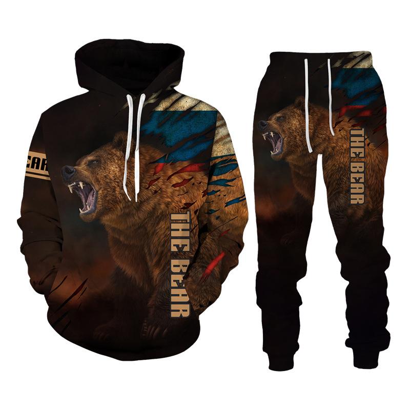 Herren Hoodie Sets Jagd Bär Bogenschütze Tarnung 3D-Druck Hoodies Trainingsanzug Jogginghose 2-teilige Sets Kleidung Übergroß