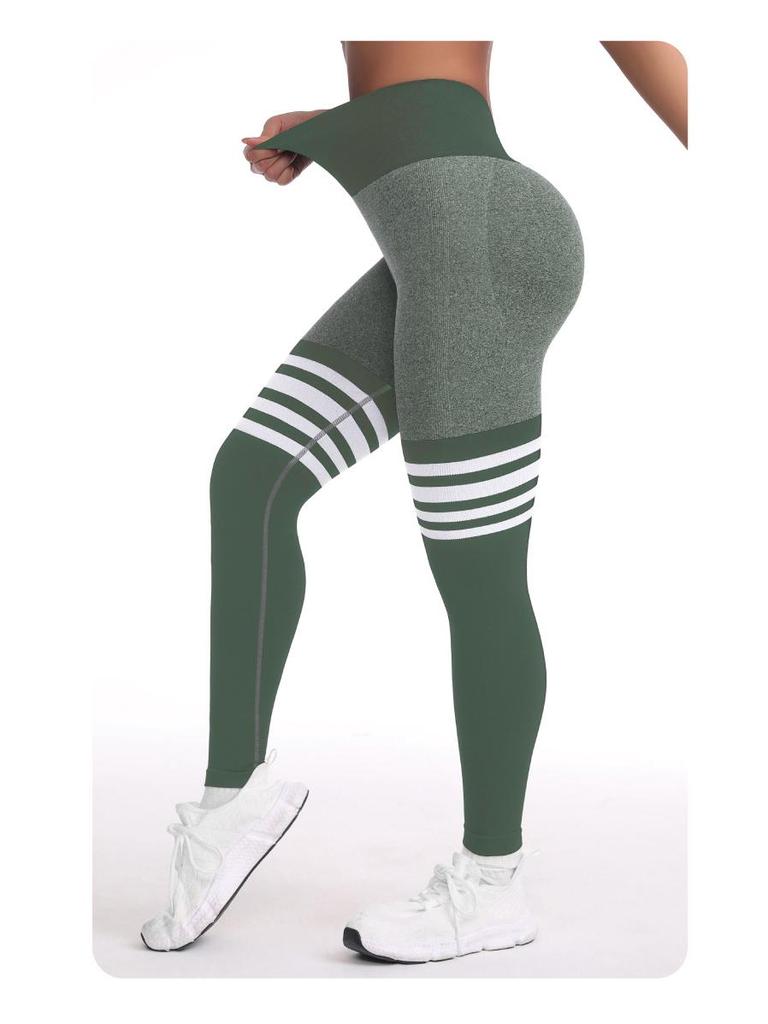 Women's Seamless High-Waisted Striped Peach Lift Yoga Leggings