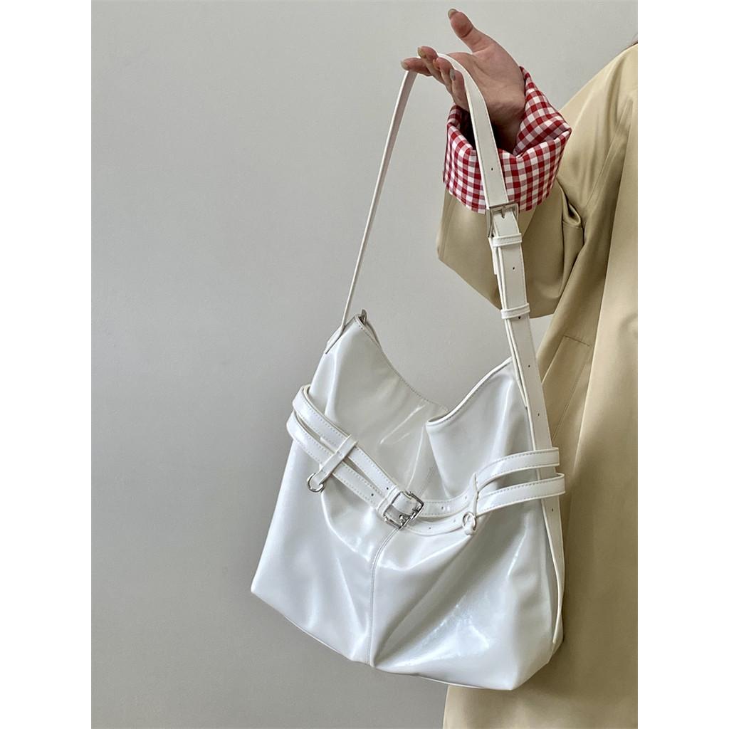 IELGY Korean Version Oil Leather Large-Capacity Tote Bag All-Match One-Shoulder Mess