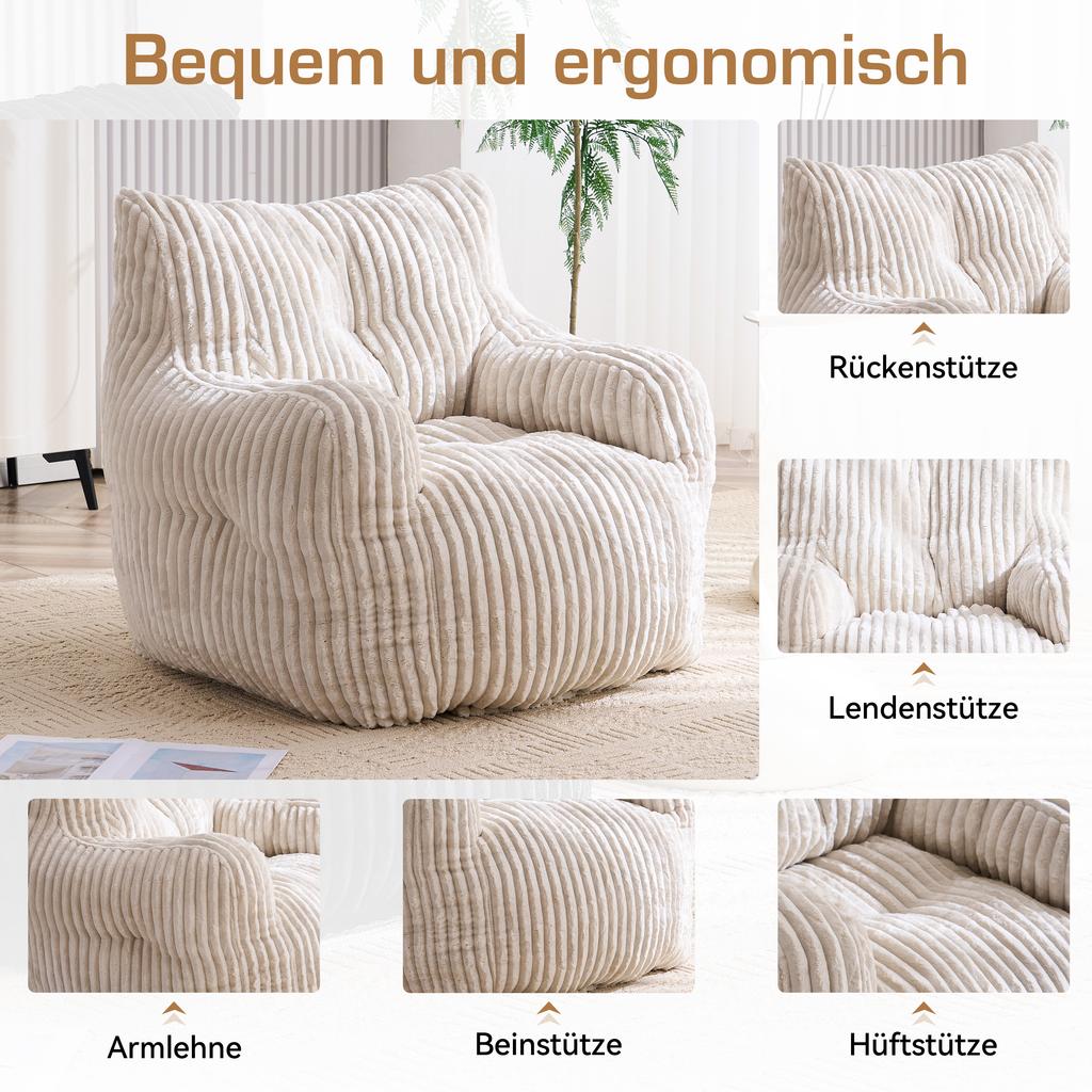 010-Soft Padded Foam Beanbag with Corduroy Cover, Beige
