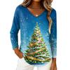 Women's Christmas Print Casual V-Neck Long Sleeve Top