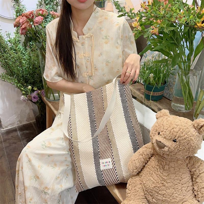 44 Woven Colored Stripes Contrasting Colors Women's Handheld Shoulder Bag Class Commuter Crossbody Underarm Bag Women