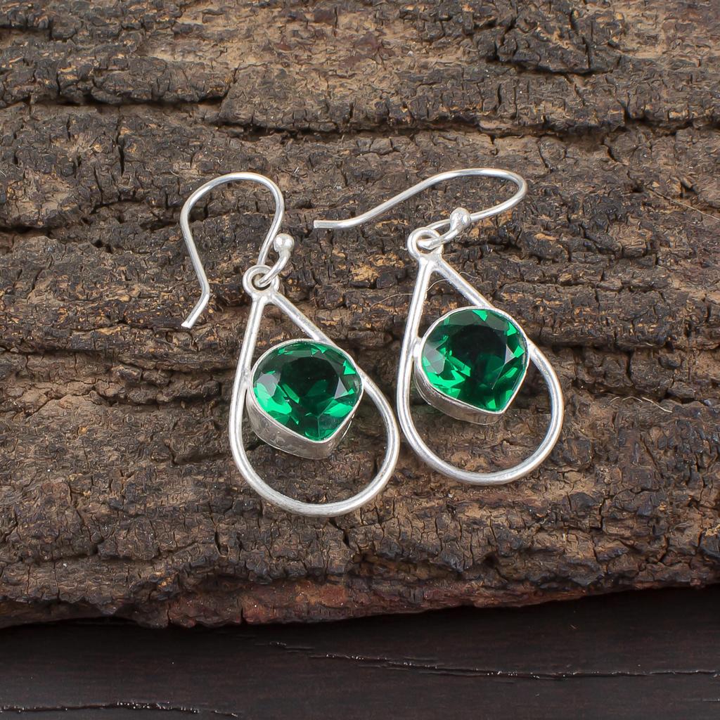 Emerald Earrings 925 Sterling Silver Earrings Gemstone Jewelry, Handmade Earrings  Amazing Jewelry, Gift For Her